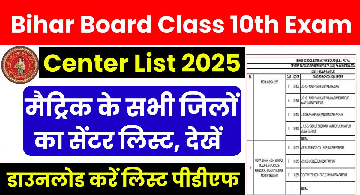 Bihar Board 10th Exam Center List 2025